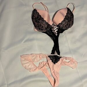 Elegant Pink and Black Lace Lingerie- one piece- 36C